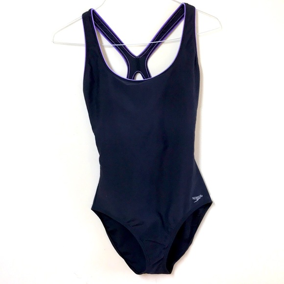 Speedo Swim Speedo One Piece Sz 2 Swim Suit Black Purple Trim